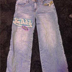 Von Dutch Light Blue Flare Jeans with Logo Patch